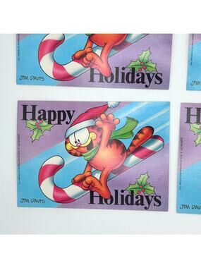 Vintage Garfield Happy Holidays Postcards Candy Cane Holly Four in Set